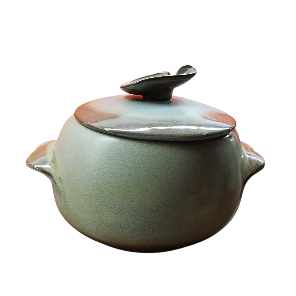 Mid Century Frankoma Lazy.bones Bean Pot 2 Qt Casserole Dish W Lid Prairie Green